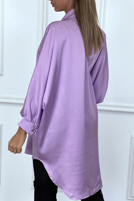Longue chemise oversize lila satiné. Chemise ample pour femme - 4