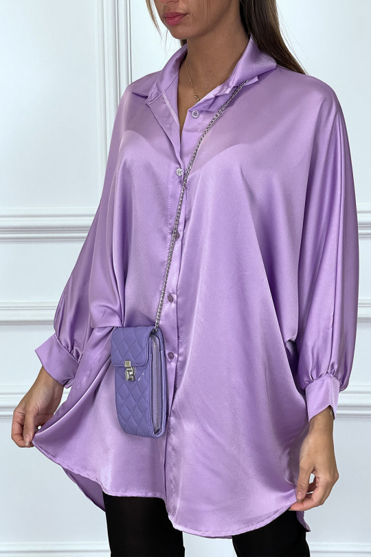 Longue chemise oversize lila satiné. Chemise ample pour femme - 5