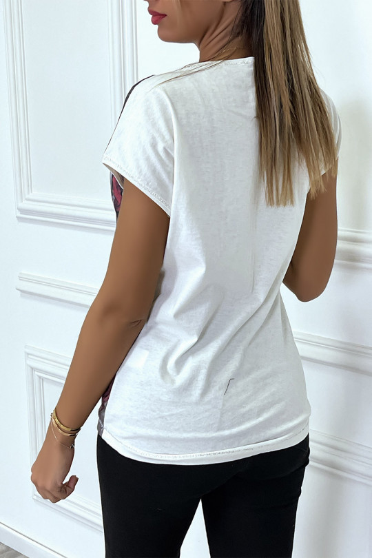 Casual wit T-shirt met design en strass steentjes op de voorkant - 1