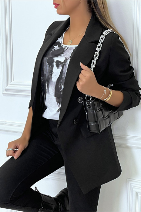 Casual white t-shirt with design and rhinestones on the front - 4