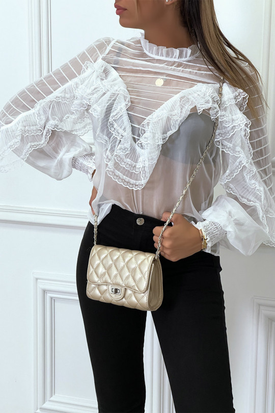 White tulle blouse with embroidery and ruffle - 2