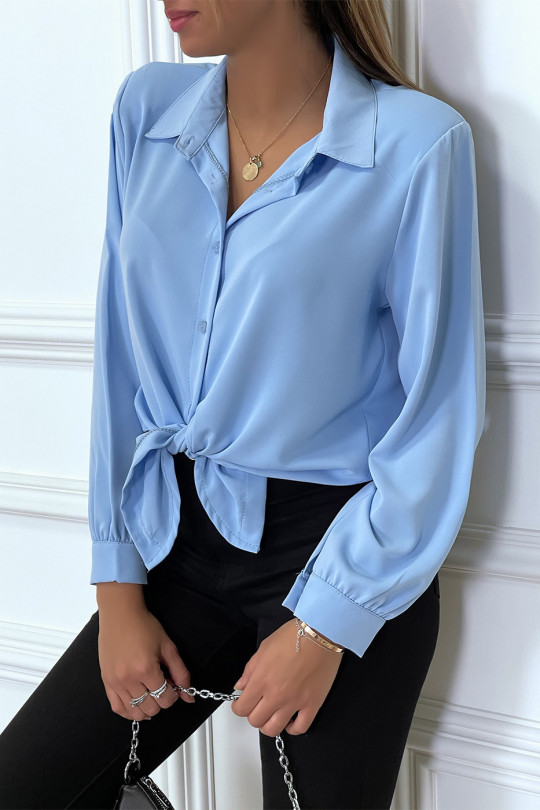 Blue shirt with shoulder pads in a beautiful falling material - 3