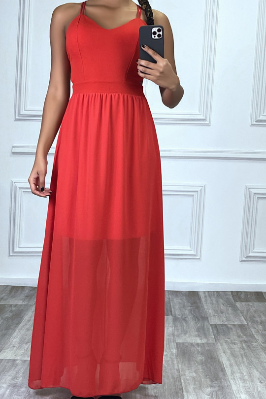 Longue robe rouge doublé avec dos nue et lacet - 2