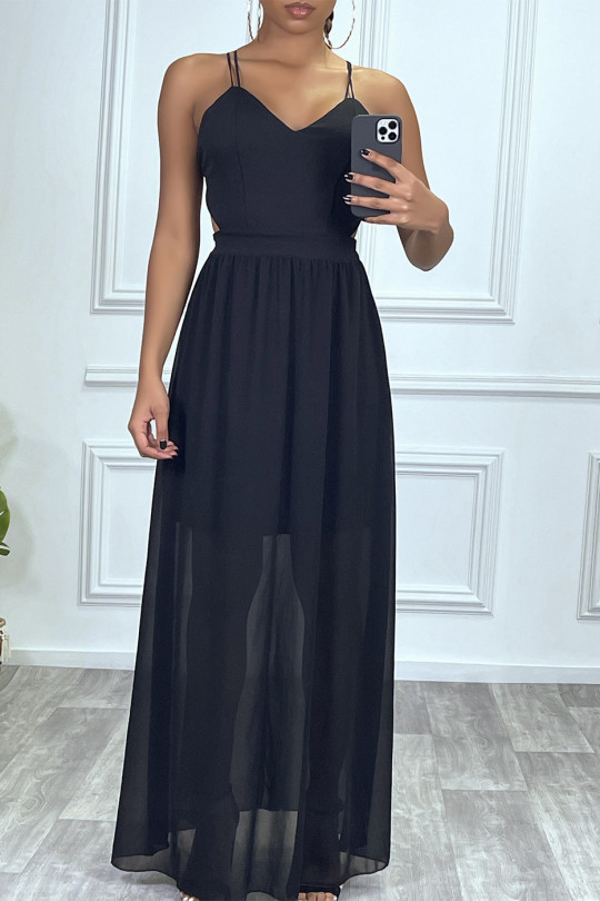 Longue robe noire doublé avec dos nue et lacet - 2