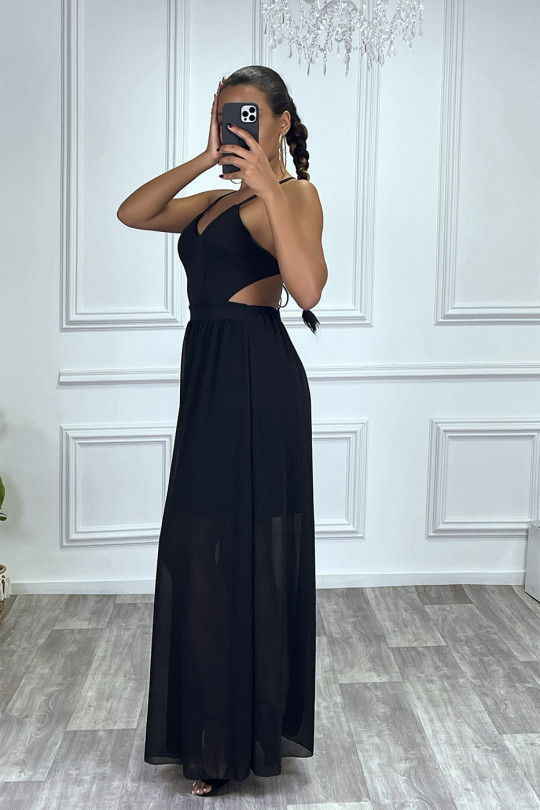 Longue robe noire doublé avec dos nue et lacet - 5
