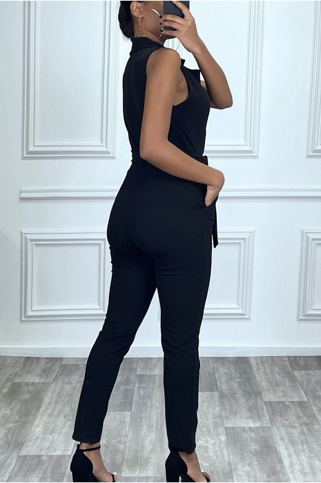 Combinaison blazer noir croisé au buste avec ceinture - 4