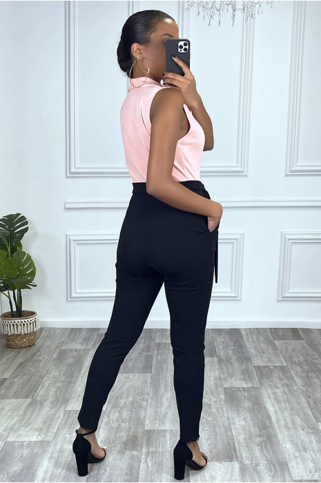 Combinaison blazer rose et noir croisé au buste avec ceinture - 4