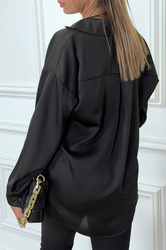 LoLLue oversized black satin shirt. Woman shirt - 1