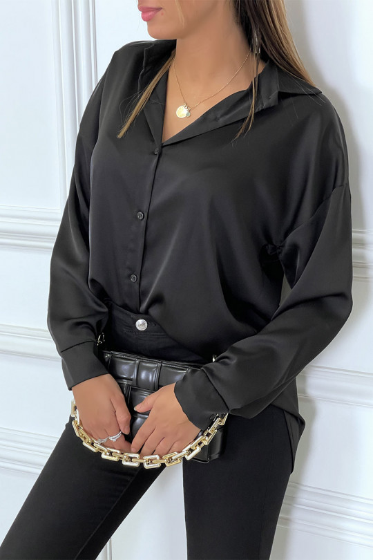 LoLLue oversized black satin shirt. Woman shirt - 2