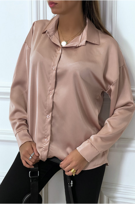 Longue chemise oversize rose satiné. Chemise femme - 3