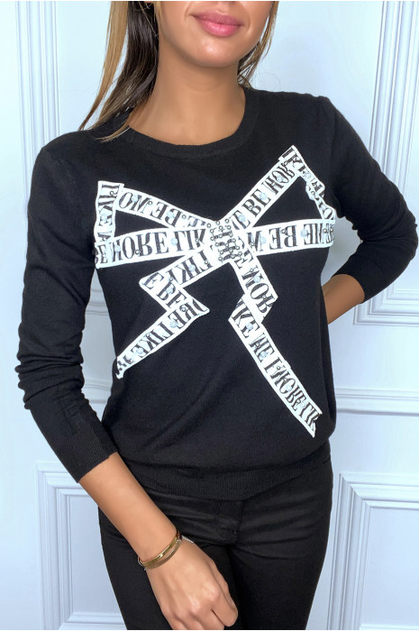 Zwarte sweater met schouderpas en strass steentjes - 4