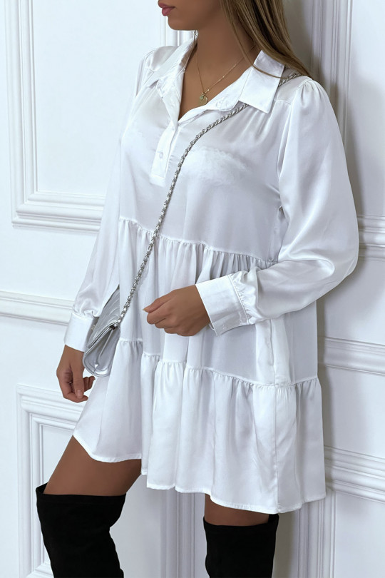 White satin ruffle shirt dress - 2