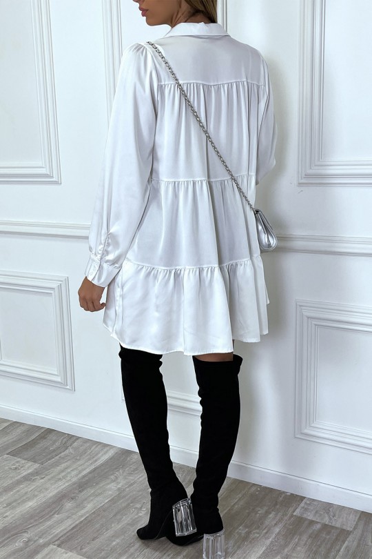 White satin ruffle shirt dress - 5