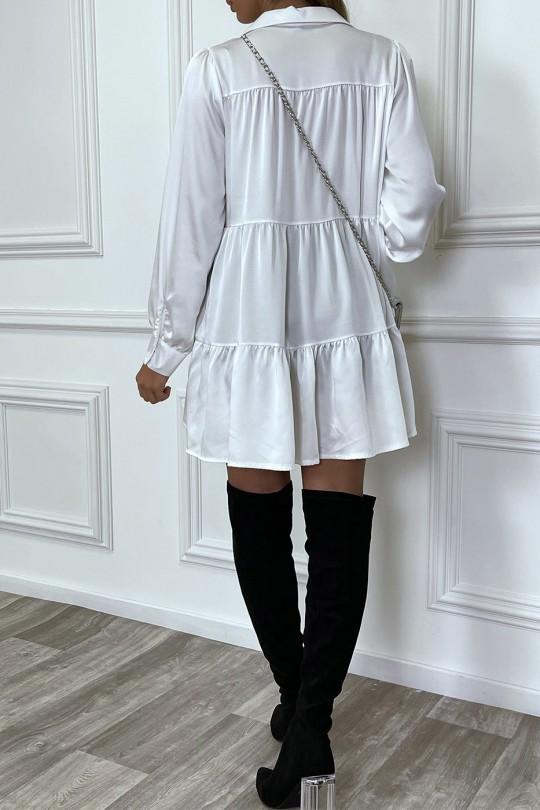 White satin ruffle shirt dress - 6
