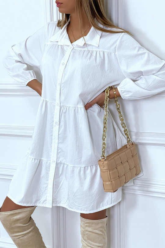White cotton shirt dress with ruffle - 4