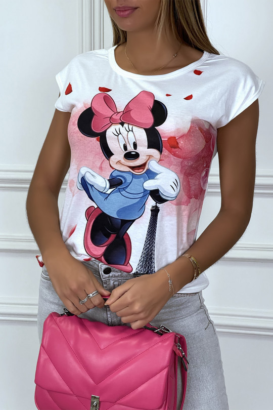 White t-shirt with pink little mouse designs - 1