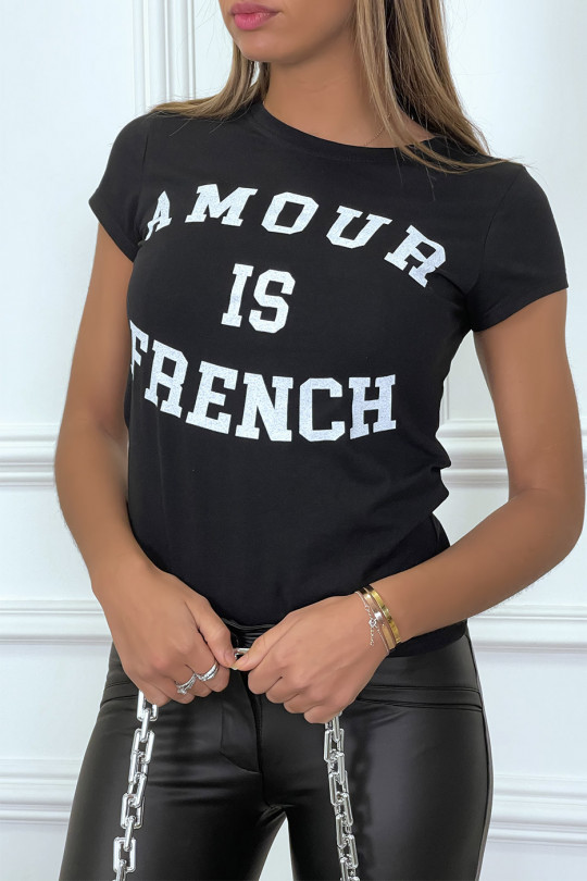 T -shirt noir avec écriture AMOUR IS FRENCH - 1