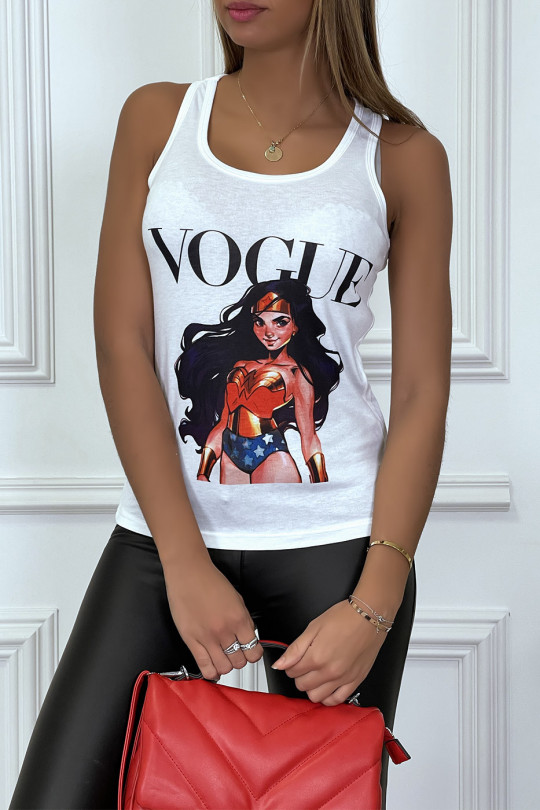White vogue tank top with VOGUE design and writing - 1