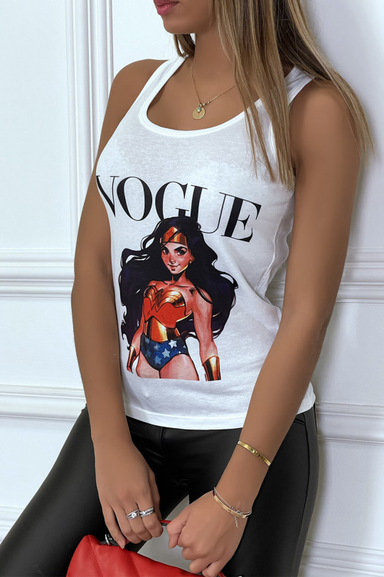 White vogue tank top with VOGUE design and writing - 2
