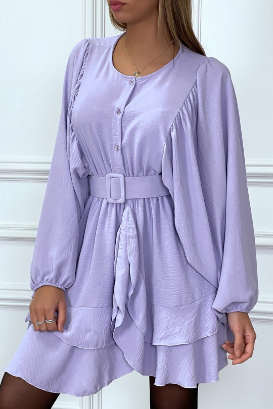 Lilac shirt dress with flounce and wide sleeves - 2