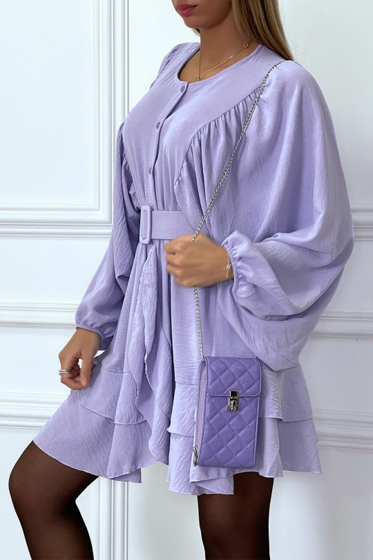 Lilac shirt dress with flounce and wide sleeves - 3