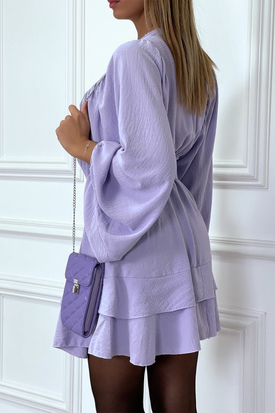 Lilac shirt dress with flounce and wide sleeves - 4