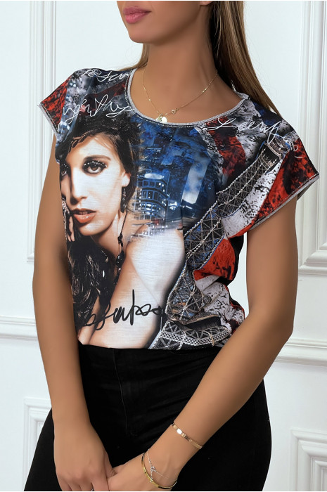 Women's black street art print t-shirt - 1