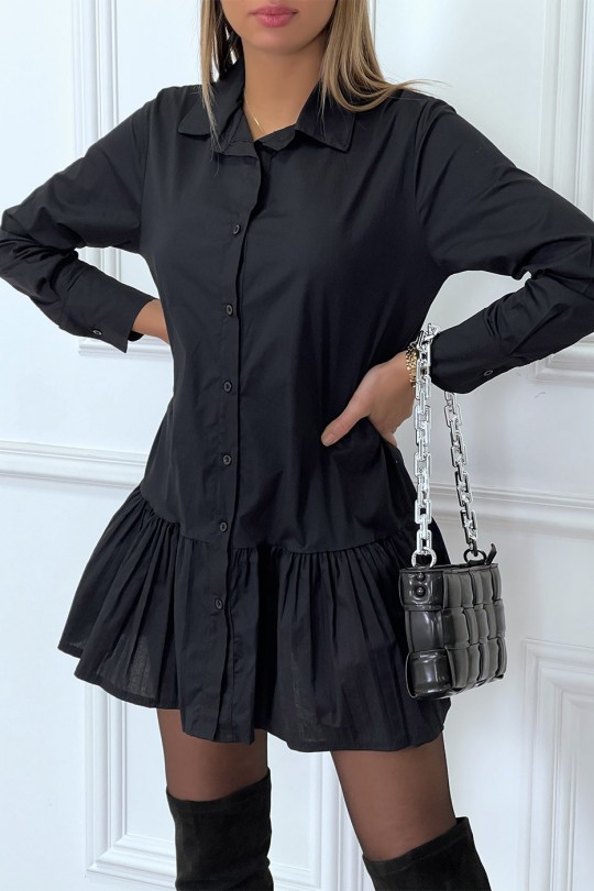 Black shirt dress pleated at the bottom and flared - 5