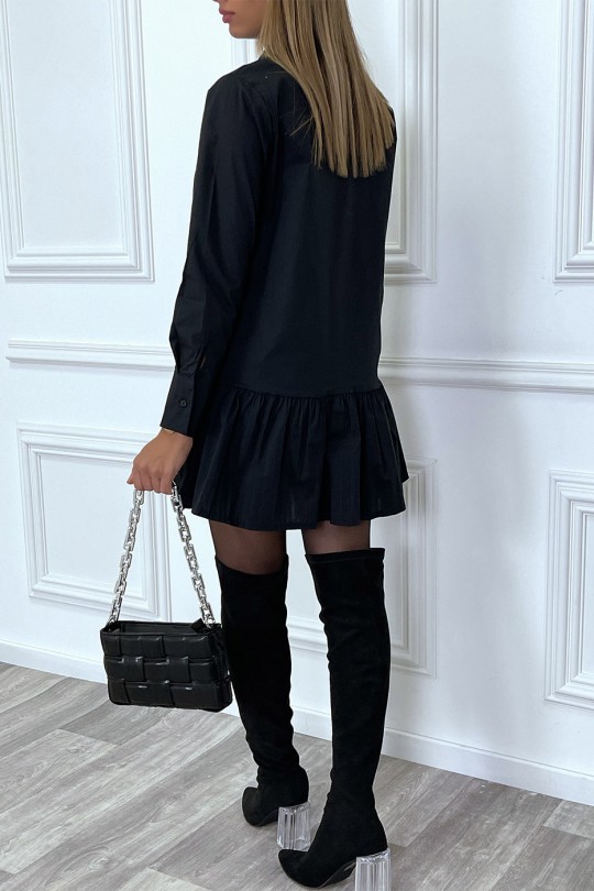 Black shirt dress pleated at the bottom and flared - 9