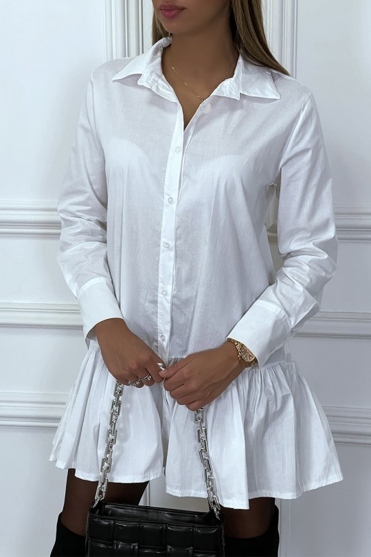 Robe chemise blanche plissée au bas et évasée - 1