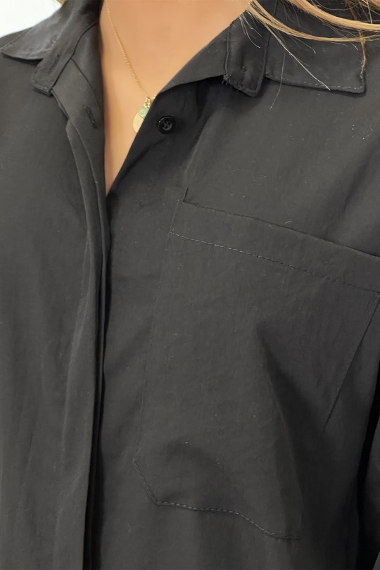 Robe chemise noire à manches longues et poche - 6