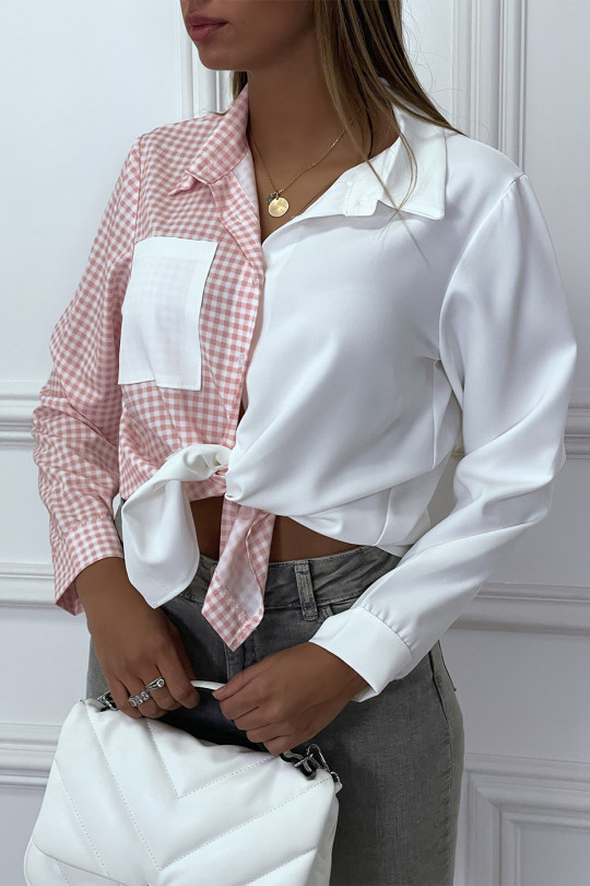 Chemise bicolor à carreaux blanc et rose - 1