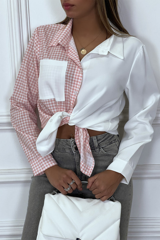 Chemise bicolor à carreaux blanc et rose - 2