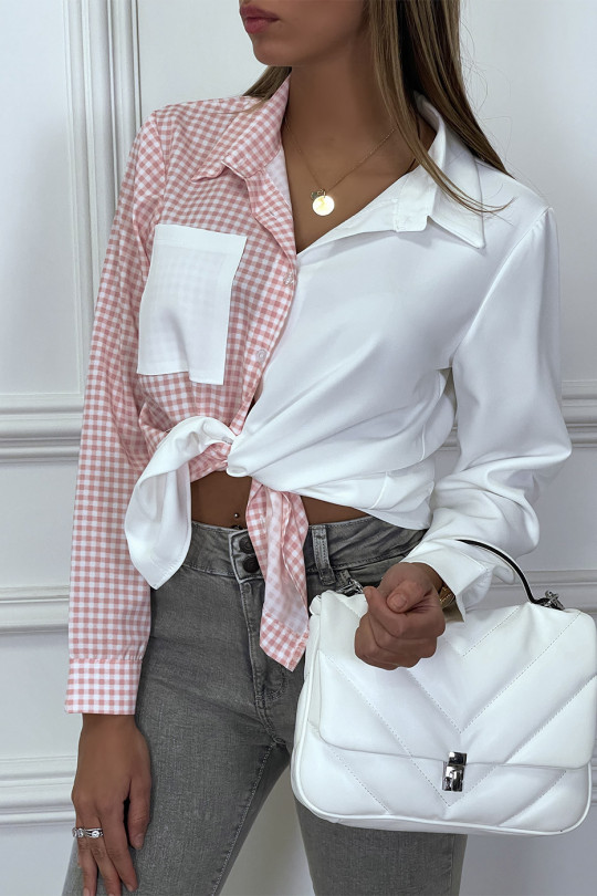 Chemise bicolor à carreaux blanc et rose - 3
