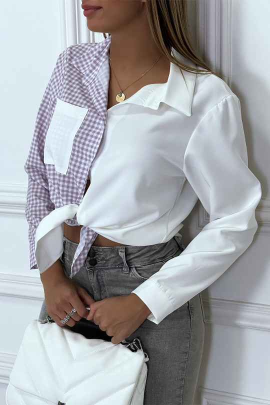 Chemise bicolor à carreaux blanc et violet - 1