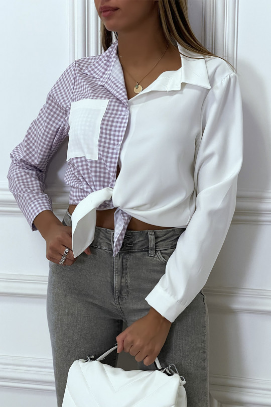Chemise bicolor à carreaux blanc et violet - 2