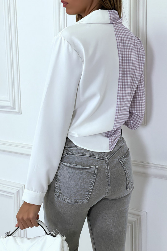 Chemise bicolor à carreaux blanc et violet - 4