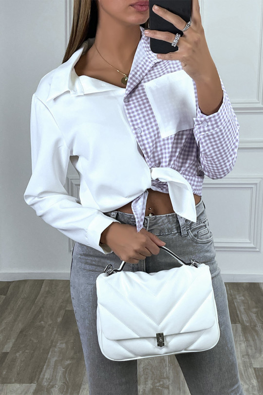Chemise bicolor à carreaux blanc et violet - 5
