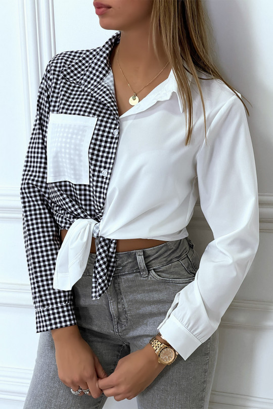 Chemise blanche bicolor à carreaux blanc et noir - 2