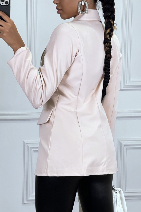 Powder pink blazer jacket with white buttons - 2