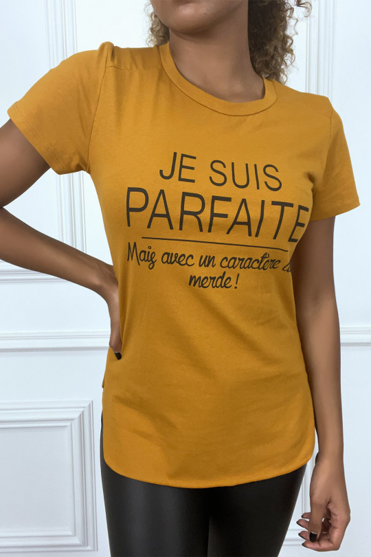 T-shirt moutarde asymétrique à inscription - 2