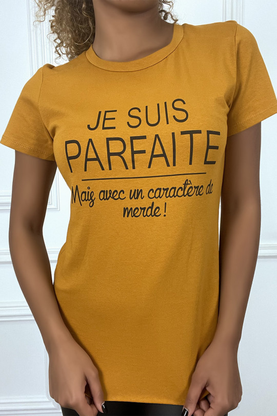 T-shirt moutarde asymétrique à inscription - 3