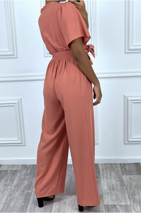 Combinaison pantalon palazzo corail cache coeur en voilage - 2