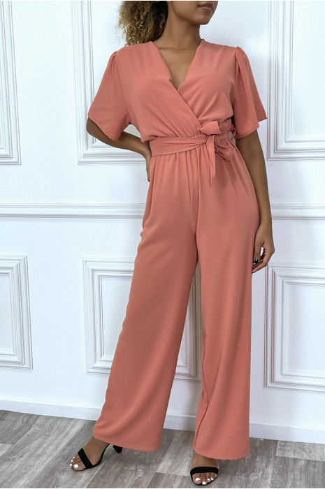 Combinaison pantalon palazzo corail cache coeur en voilage - 5