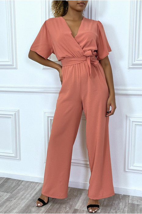 Combinaison pantalon palazzo corail cache coeur en voilage - 6