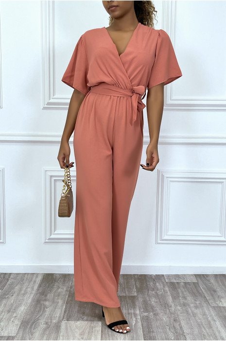 Combinaison pantalon palazzo corail cache coeur en voilage - 9