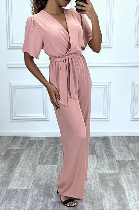 Combinaison pantalon palazzo rose cache coeur en voilage - 2