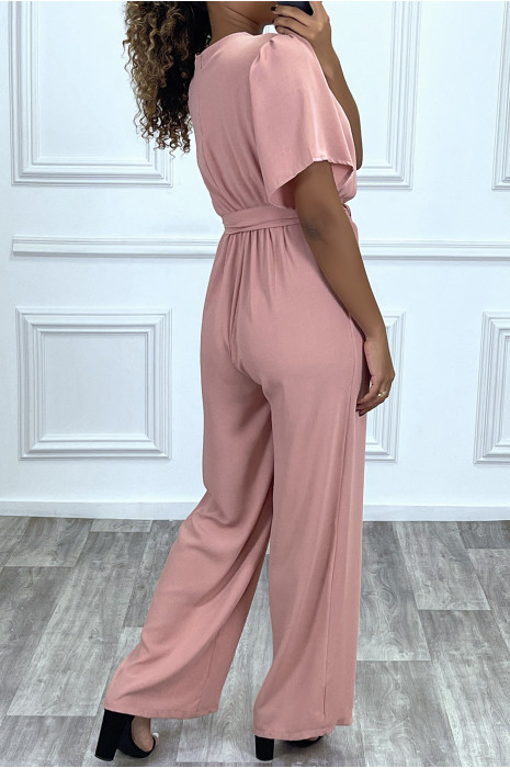 Combinaison pantalon palazzo rose cache coeur en voilage - 3