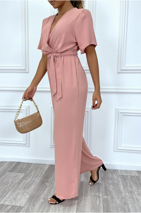 Combinaison pantalon palazzo rose cache coeur en voilage - 4