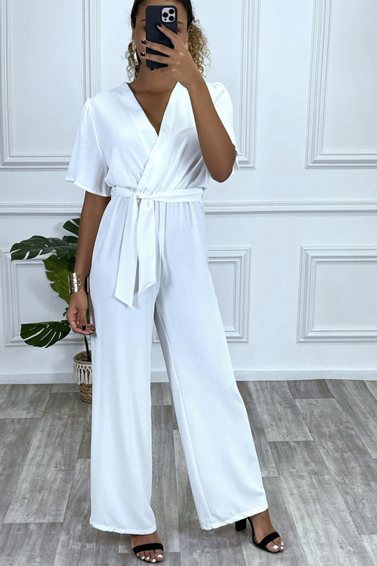 White palazzo jumpsuit with heart wrap in sheer fabric - 1